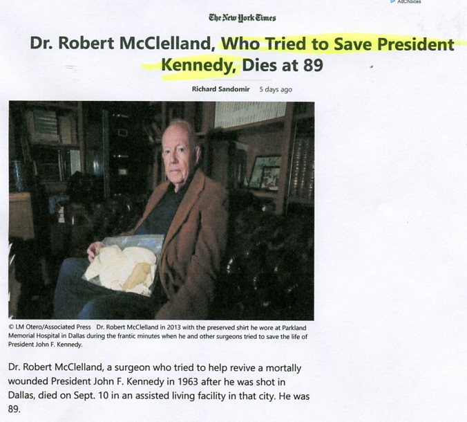 JFK Doc McClelland Dies